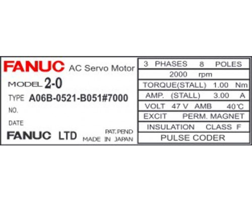 Сервомотор Fanuc Motor Model 2-0 2000PPR A06B-0521-B051