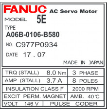 Сервомотор Fanuc Motor Model E6/2000 A06B-0106-B580